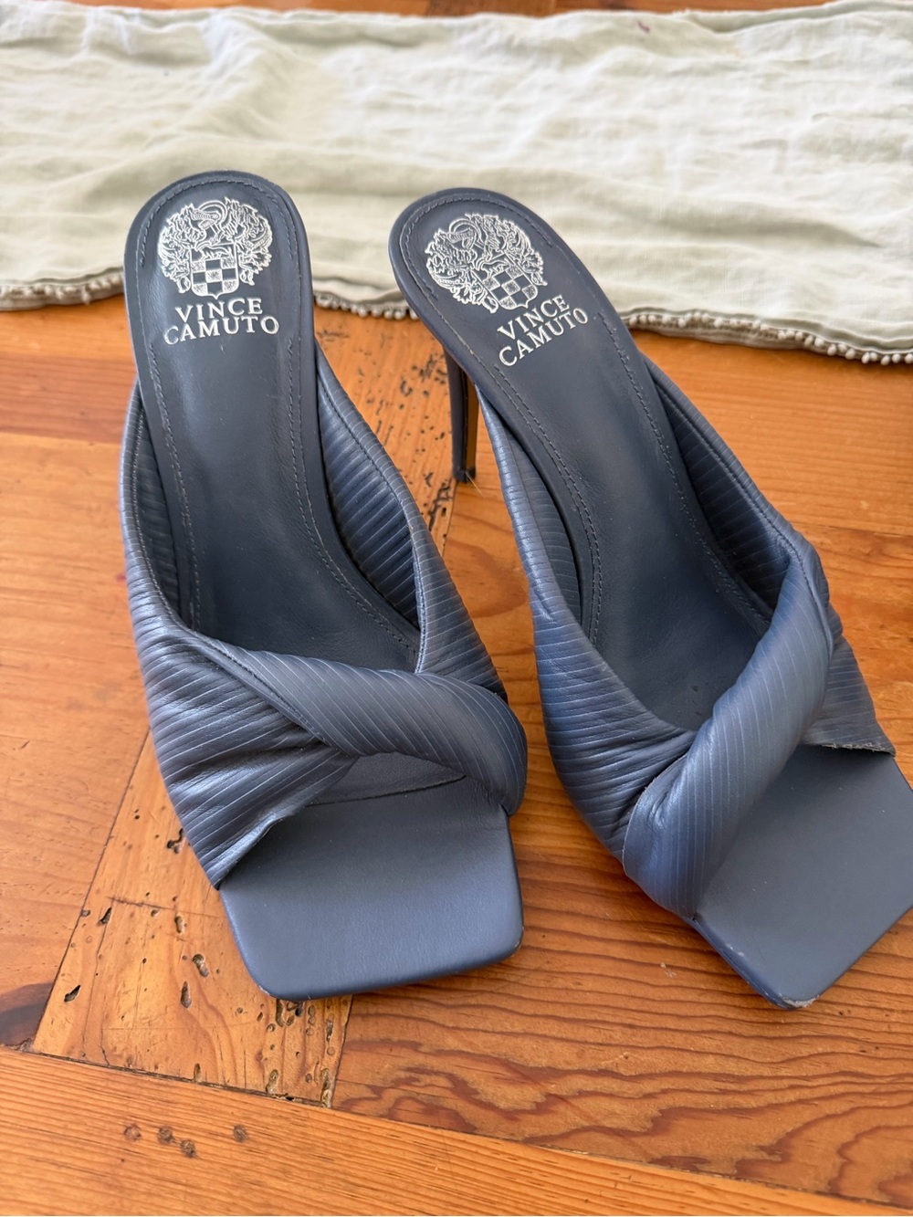 Vince Camuto Navy Twist Strap Mule Heels